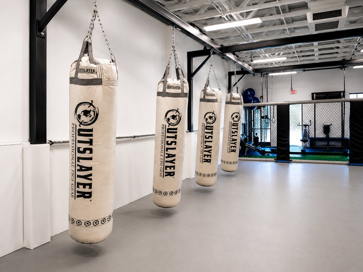 Heavy bag wall at Ramona MMA Center for striking and conditioning